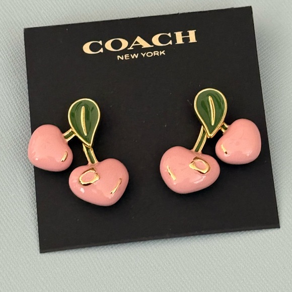 Coach Pink and Green Cherry Earrings - Picture 3 of 6